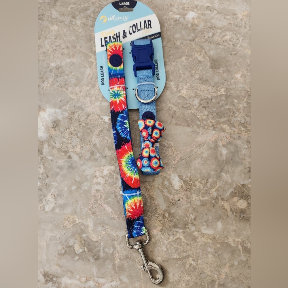 L Dog Leash Collar Set Tie Dye